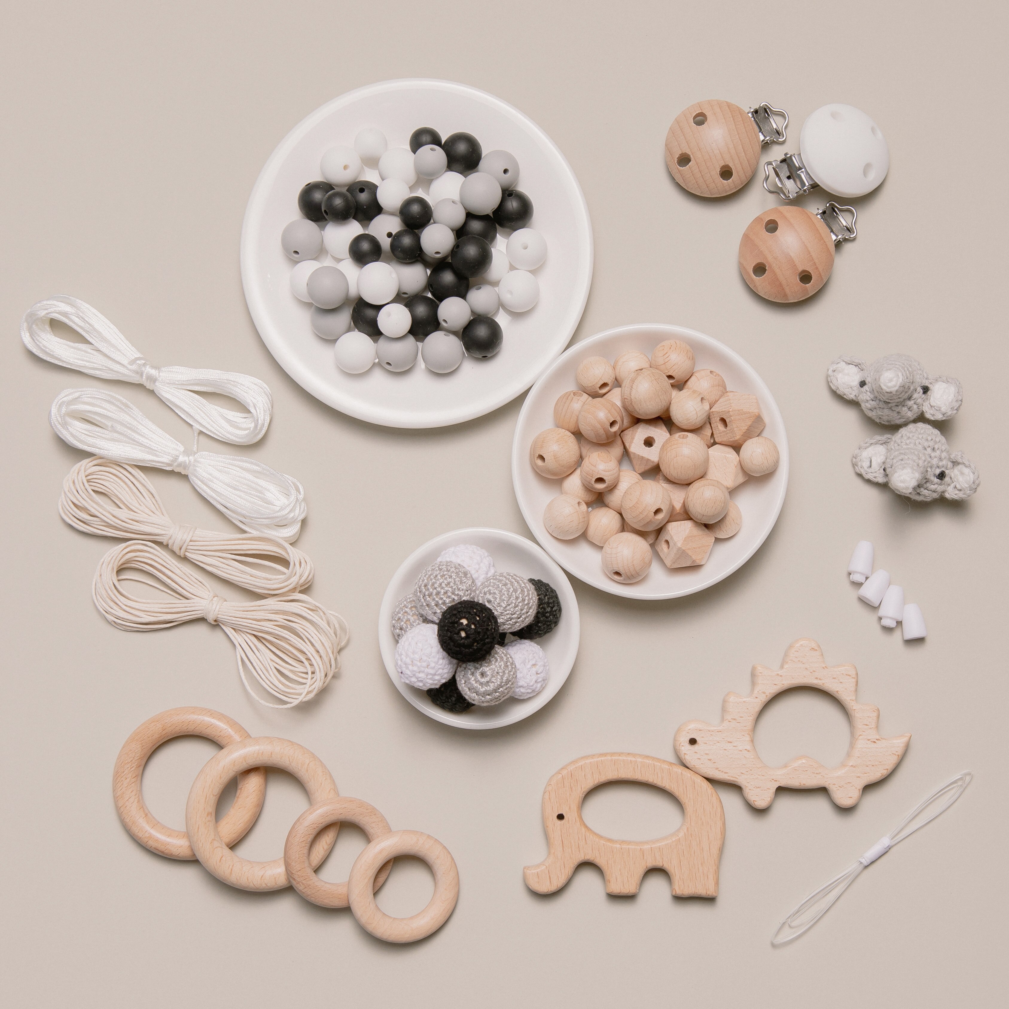 Crochet Animal Silicone Bead Set for Baby Rattle Accessories DIY Jewelry Set Crochet Beads Handmade Baby Toys Kit
