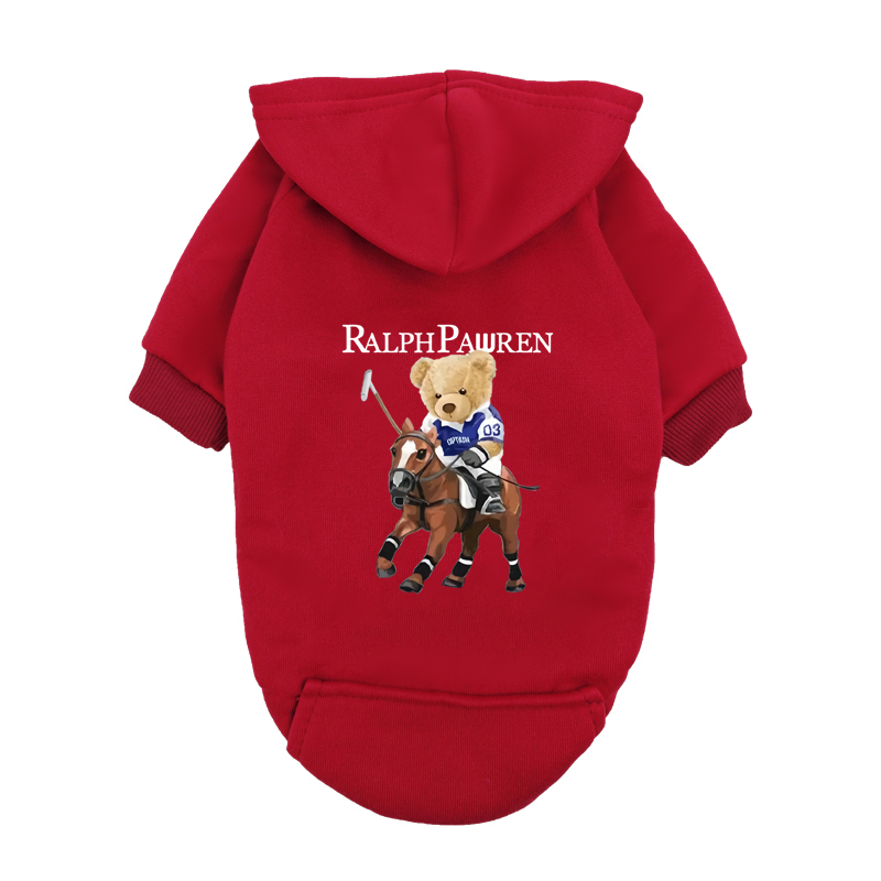 Navy Blue Dog Hoodie with Bear Rider Print - Small Medium Dog Polo Sweatshirt - Inspired Pet Clothes