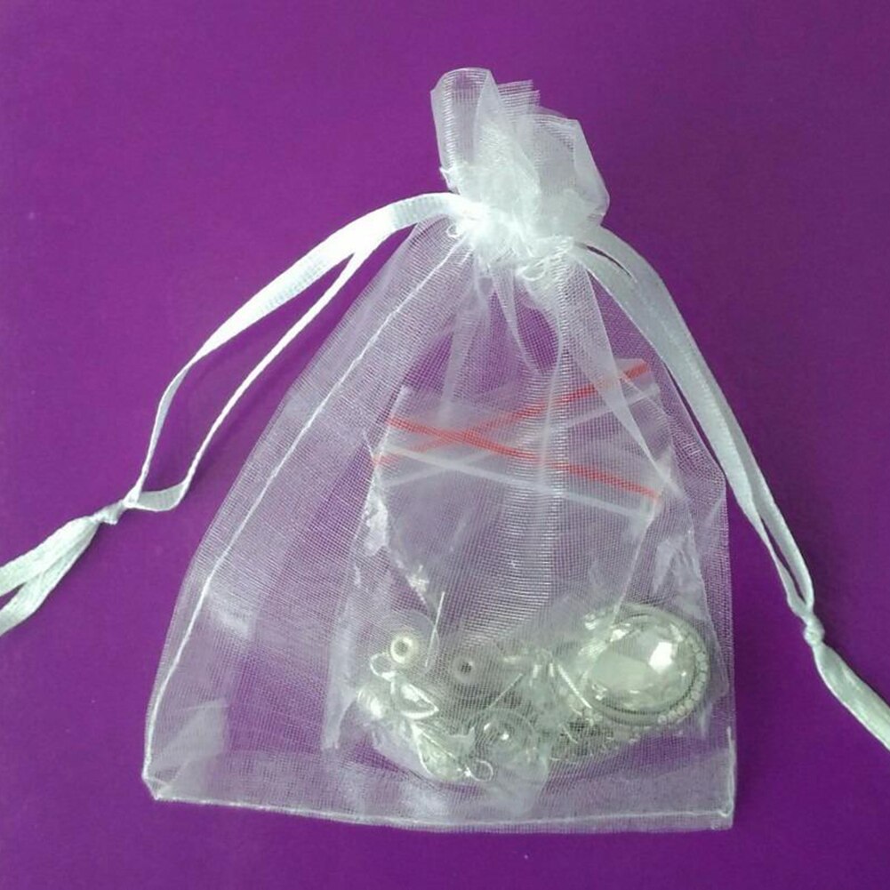 100 Stuks Witte Organza Tassen Sieraden Verpakking Tassen Wedding Favor Bags Koord Zakjes Snoep Zak Cadeau Voor Kinderen