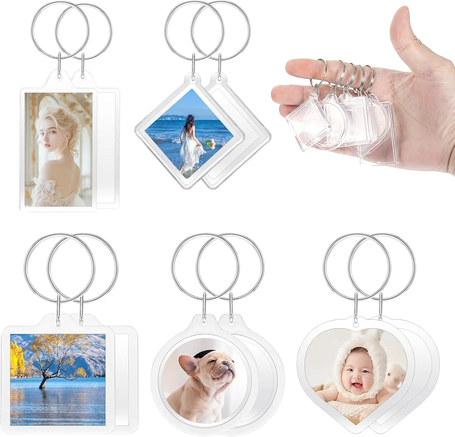 5/50 stuks transparante fotolijst sleutelhanger kwastjes snap-in aangepaste insert foto acryl blanco sleutelhanger duidelijke blanco foto hanger
