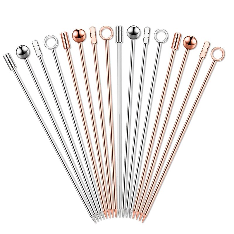 16Pcs Stainless Steel Cocktail Picks Fruits Toothpicks Appetizer Drink Sticks for Bar Party, Club (Silver, Rose Gold)