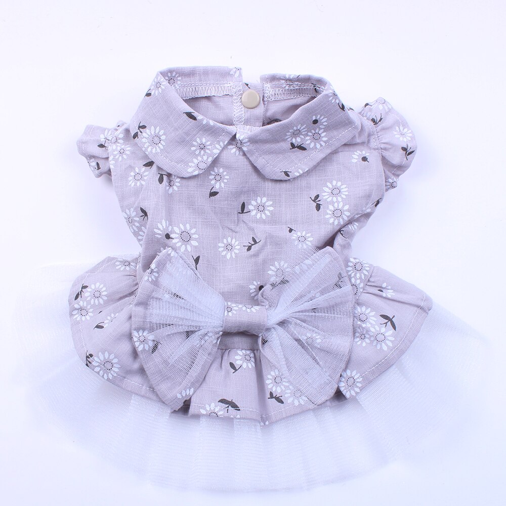 Vestido floral de renda para cachorro e gato, camisa para animal de estimação, filhote de cachorro, saia macia, primavera/verão, roupas, 4 tamanhos