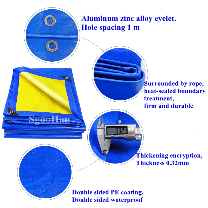 Blue-Yellow PE Tarpaulin Rainproof Cloth Shade Sail Boat Truck Canopy Tarp Ground Sheet Camping Waterproof Cloth Pet House Cover