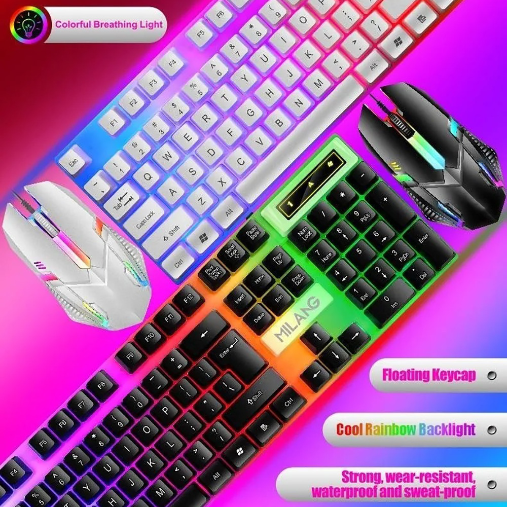 Verkabelt 104 Tasten Tastatur und Maus Set Business Office Gaming bunte Beleuchtung ergonomische Tastatur Maus für Laptop-PC-Zubehör