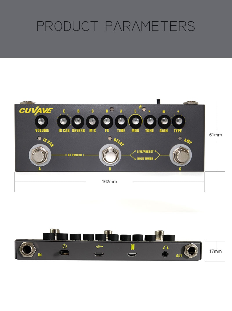 Cuvave recarregável multi efeitos pedal atraso chorus phaser reverb efeito pedal guitarra acessórios cubo bebê pedal