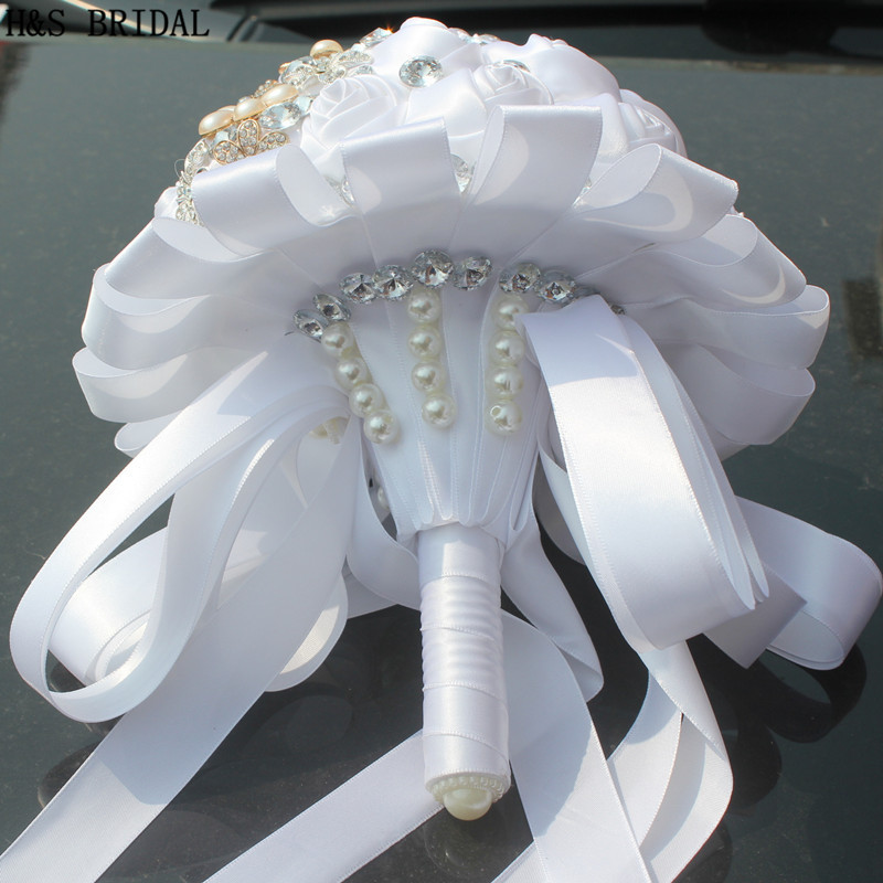 H&amp;S BRIDAL White pearls Wedding Bouquet wedding accessories Bridal Bouquets Artificial Wedding Bouquets buque de noiva