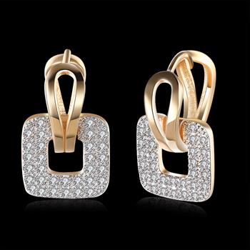 K Gold Zircon Earrings Square Diamond Romantic Earrings Ear Clips Women's Champagne Gold KZCE146-E Ear Jacket Earrings