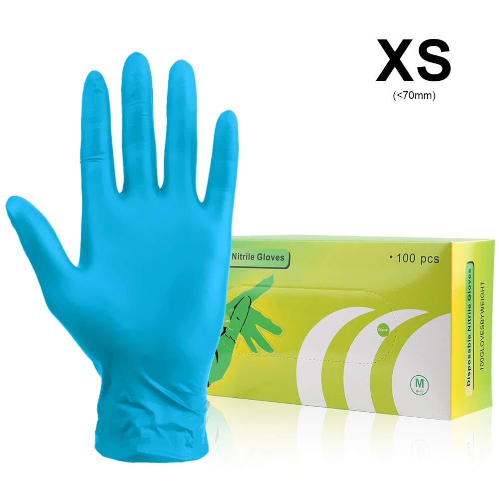 100 unid/set guantes de nitrilo desechables antideslizantes guantes de látex desechables impermeables espesar guantes de jardín/Cocina/lavavajillas: Blue XS