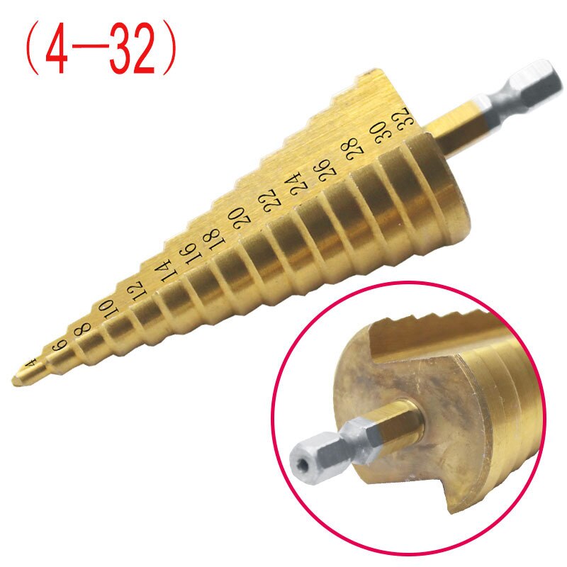 3-12mm 4-12mm 4-20mm trins keglebor hulskærer værktøj sekskantskaft trinbor skaftbelagt metalbor til metaltræ: 4-32mm
