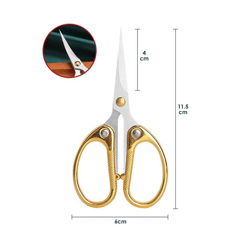 Tijeras en ángulo de bordado de cabeza deformada, corte de hilo de costura, manicura, tijera pequeña Vintage, herramientas de punto de cruz para costura de tela: Gold