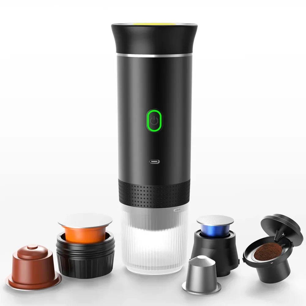 Cafetera Espresso eléctrica inalámbrica portátil para viajes, coche y hogar, cafetera para acampar, cafetera en polvo con cápsulas 3 en 1
