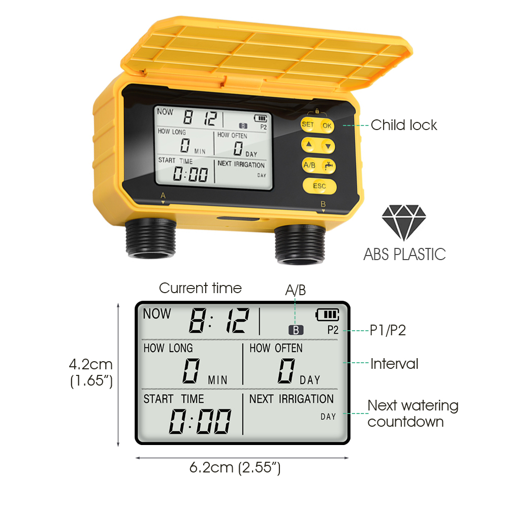 Solar Digital Tuin Timer 2-Way Outlet Usb & Solar Opladen Programmeerbare Slang Timer Buiten Irrigatie Controller Lcd Waterdicht