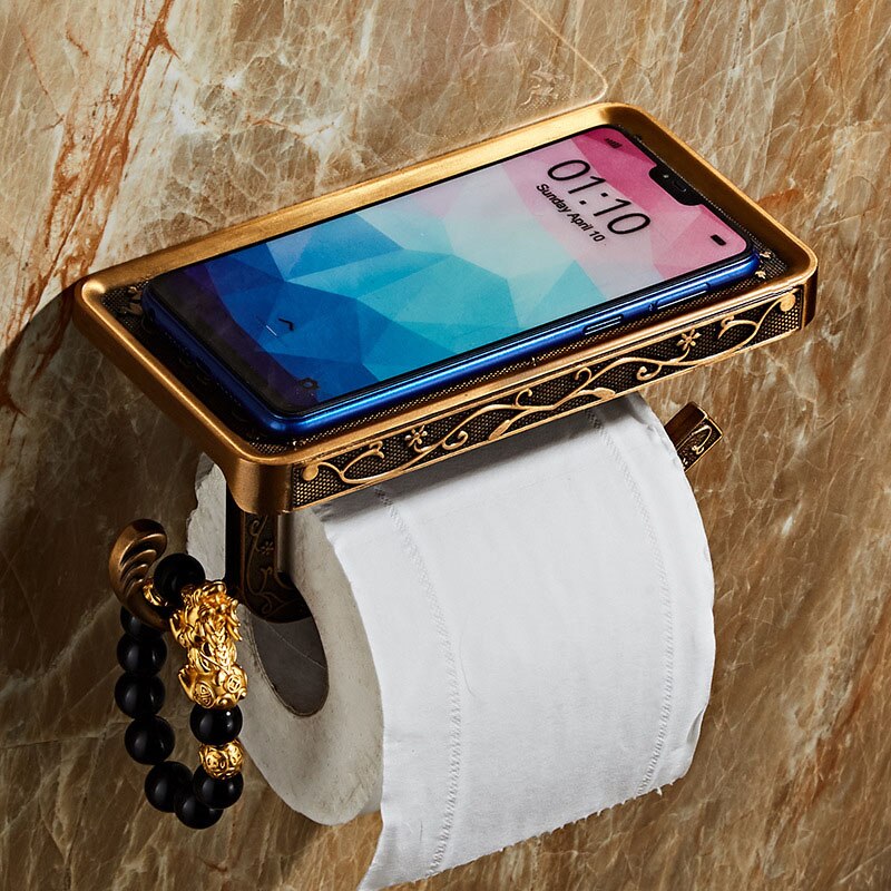 Toiletrolhouder Muur Gemonteerde Badkamer Metalen Telefoon Houder Wc Tssue Papier Rolhouder Retro Opbergrek Accessoires