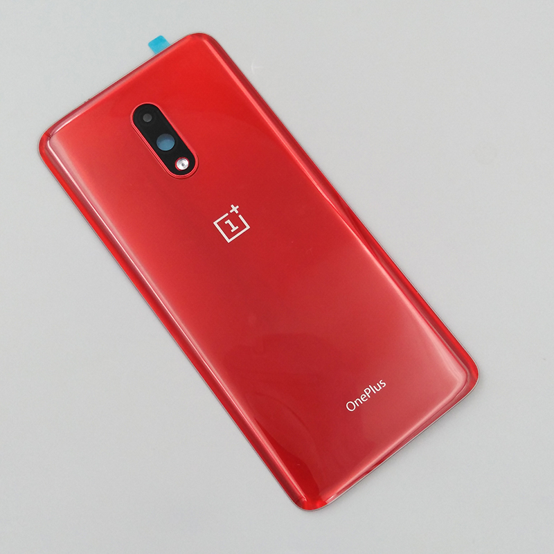 Oneplus 7 parti posteriori di riparazione della custodia della batteria di ricambio del coperchio dell&#39;alloggiamento dello sportello del pannello posteriore in vetro per One Plus 1 + 7 con obiettivo della fotocamera + Logo: Red