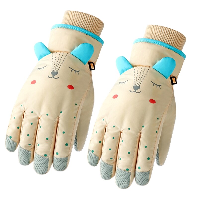 Kids Winter Waterproof Snow Gloves Cartoon Ears Thermal Insulated Ski Mittens: Yellow