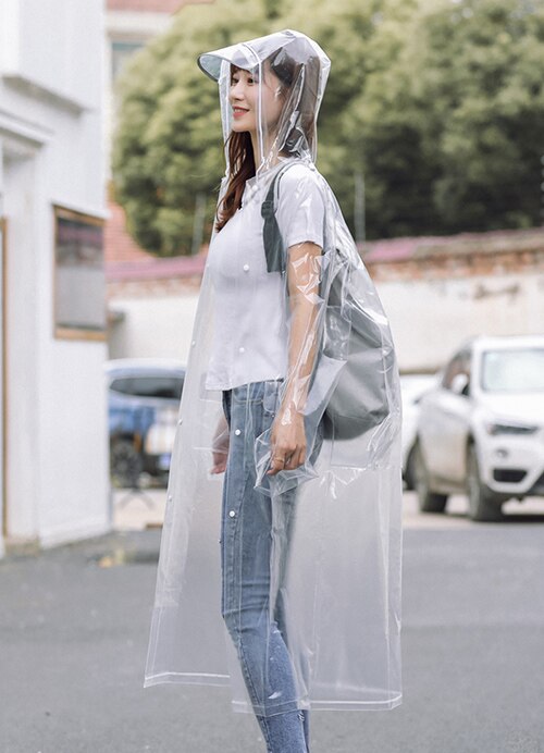 Transparent Adult Waterproof Clear Long Women Men Backpack Jacket Raincoat with Reflective Hood: Backpack style / XL