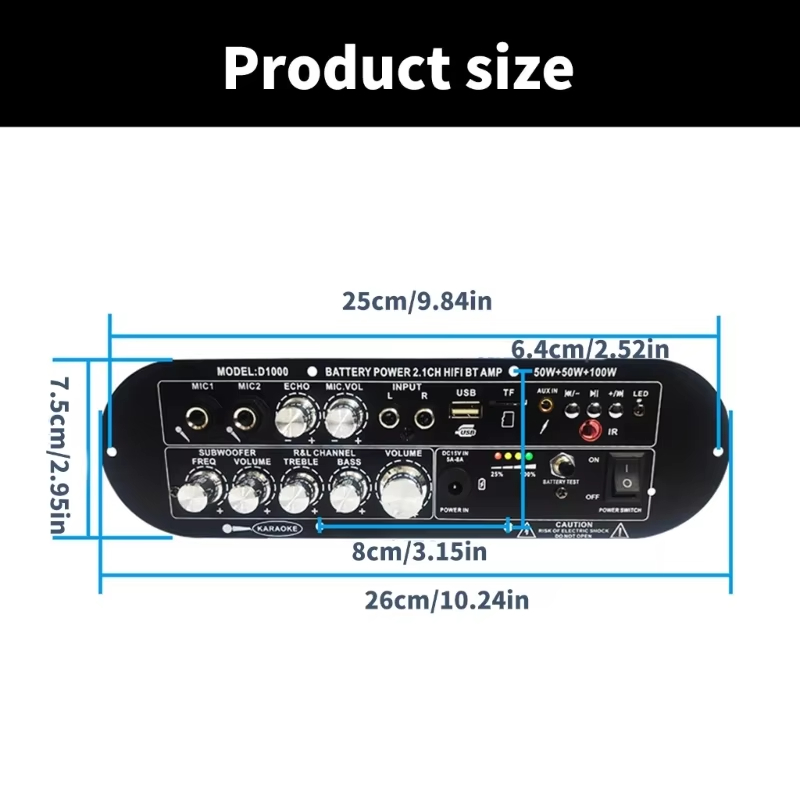 Woopker HIFI Bluetooth Rechargeable Audio Amplifier Board 2.1 Channel 50Wx2+100W Support Microphone Whistle Suppression Function