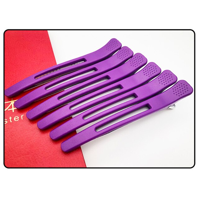 Pinces à cheveux noires pour Salon de coiffure, 6 pièces, en bouche de canard, plates, accessoires pour couper les cheveux, Diy, maison: Purple