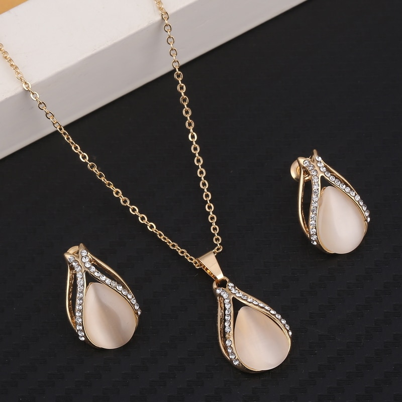 Conjunto de joyería de disfraz africano para mujer, cadena de Color dorado, colgante de piedra de ojo de gato, collar, pendientes, conjunto de boda