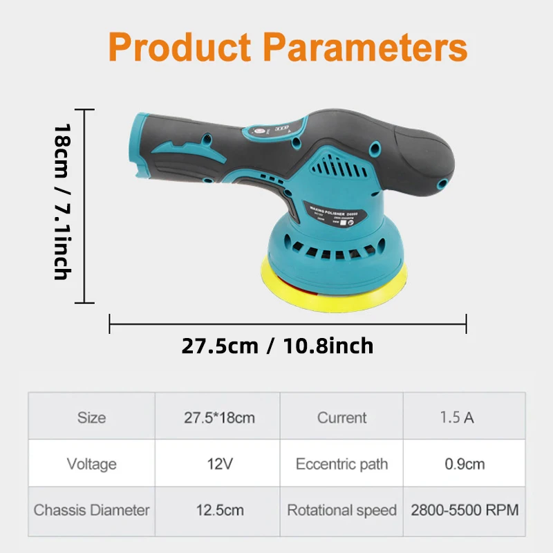 12v poleringsmaskiner for bil, trådløs poleringsmaskin, 8 gir, 2800 - 5500 o/min, elektrisk bil, voksing, reparasjon, slipemaskin, polering, usb