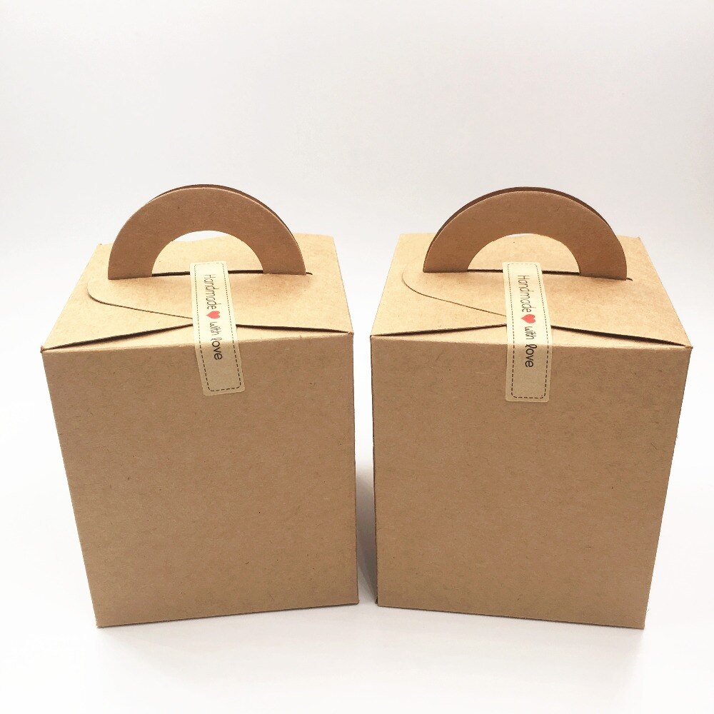 12 pcs 9.5*9.5*11 cm kraft paper DIY cake/candy/cookie packaging box carton portable paepr box with handle