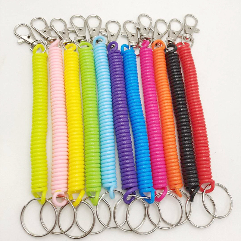 Llavero retráctil elástico de plástico, bobina de resorte para muñeca, cordón elástico en espiral, llavero