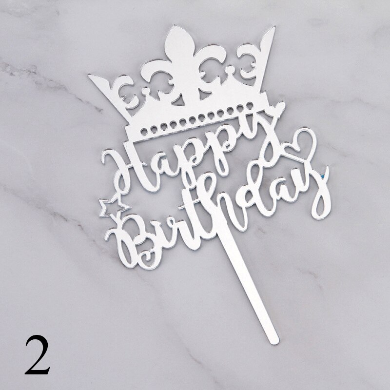 Mirror Acrylic Cake Topper Cute Crown Happy Birthday Letters Cake Topper For Kids Birthday Cake Decor Baby Shower Cake Topper: 2