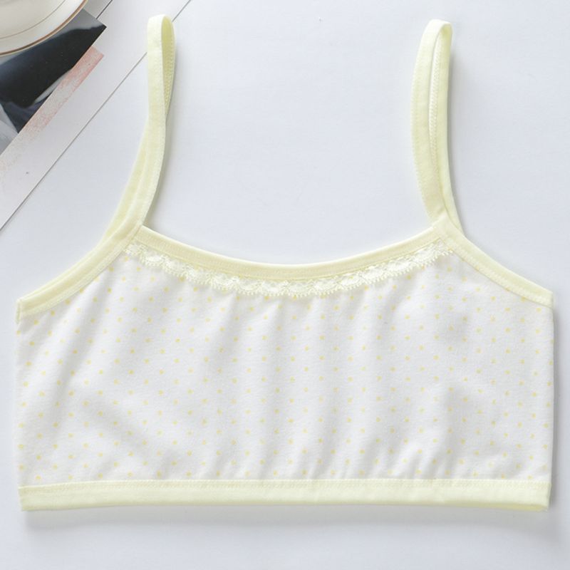 Puberty Girls Cotton Underwear Polka Dot Print Training Bra Lace Splice Bralette 24BE