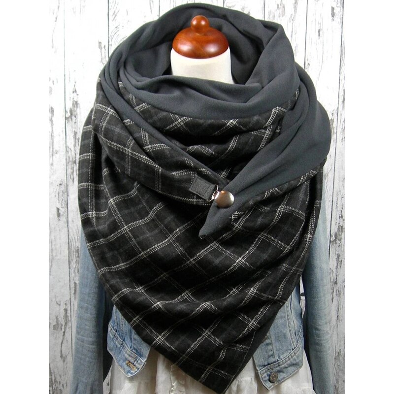 Foulard enroulé femme en cachemire | Imprimé écossais, style Triangle, boutons solides, décoration, écharpes chaudes en cachemire Pashmina: 6