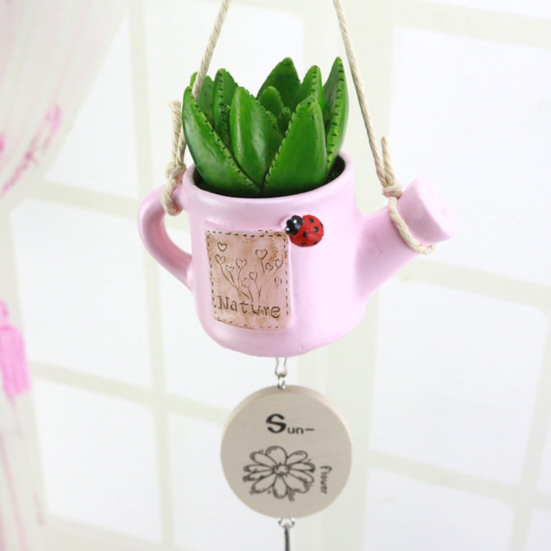 Simulation Country Style Potted Plant Wind Chimes Hanging Style Bells For Window Decor To Friend-White/Yellow/Pink