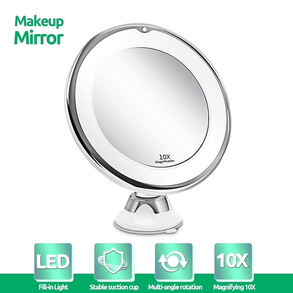 10X Magnifying LED Light Makeup Mirror Suction Cup 360 Degree Rotating Vanity Mirror 10X miroir grossissant LED Cosmetic Mirrors