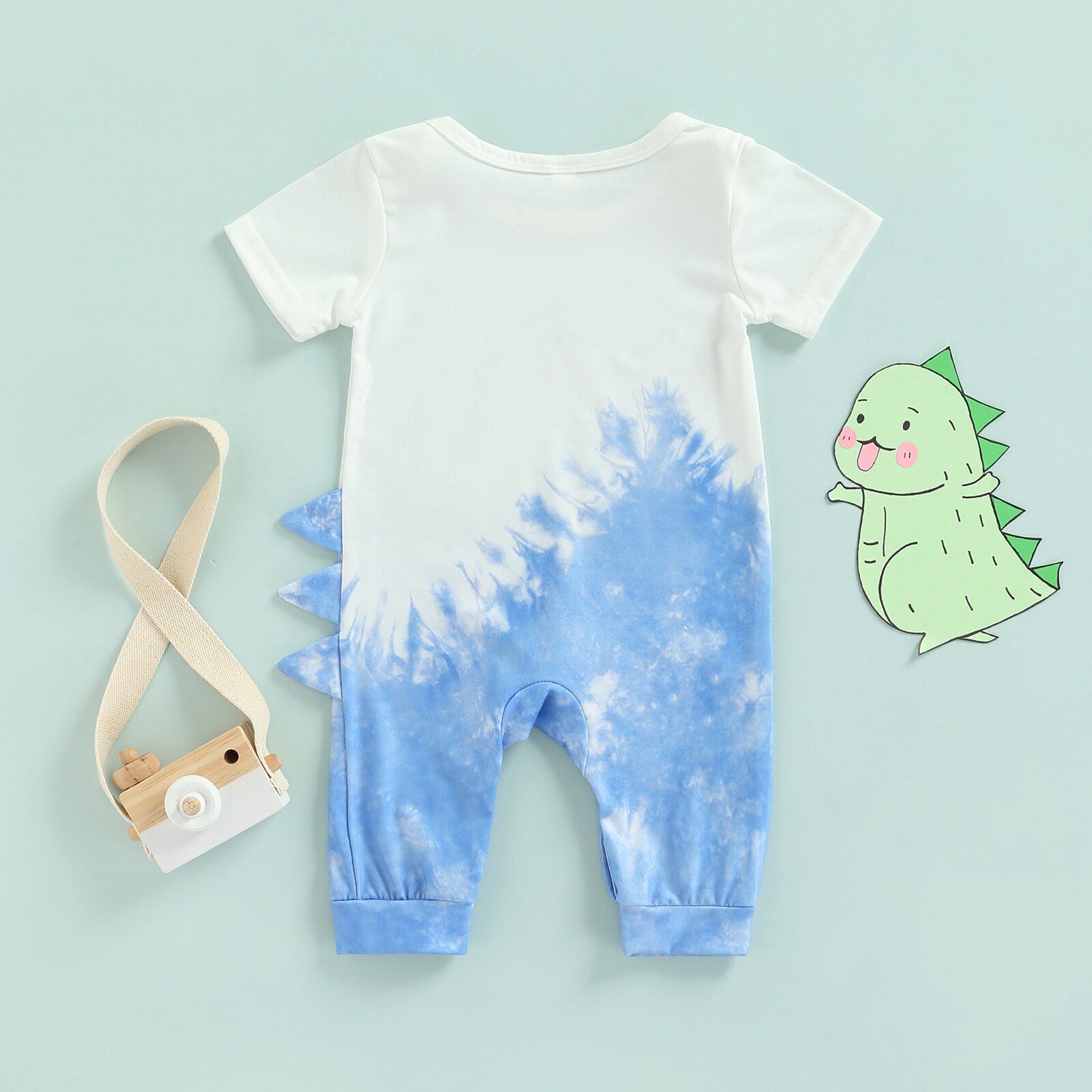 Tuta da bambina per neonato, pagliaccetto con stampa a dinosauro a maniche corte girocollo per bambini piccoli