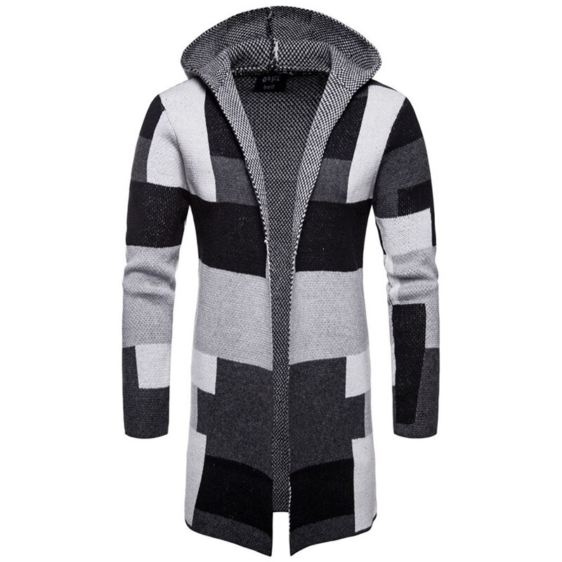 Chaquetas a juego de colores a rayas para hombre, cárdigan de estilo largo, prendas de vestir exteriores, suéter masculino con botones, abrigos top a la: Gris / L
