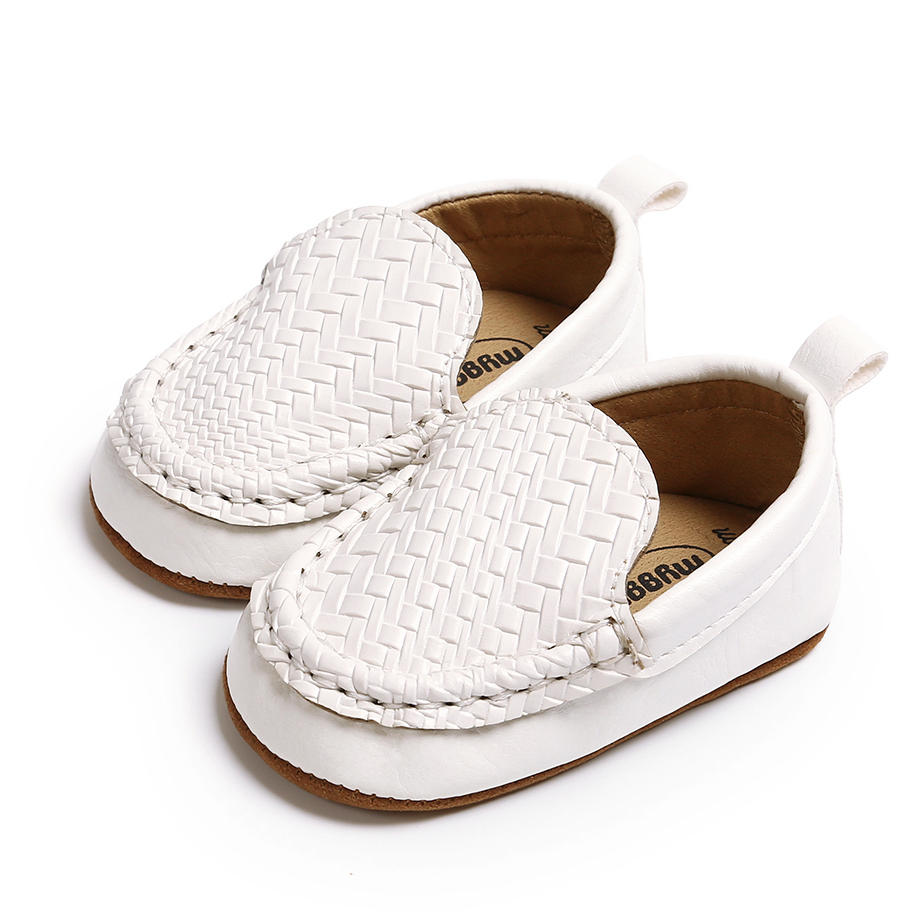 Baby First Walkers Kid Boy Girl Casual Loafer Flat Shoe Casual Baby Walk Trainner Boat Peas Shoes PU Solid Anti Slip Shoes: White / 0-6 Months