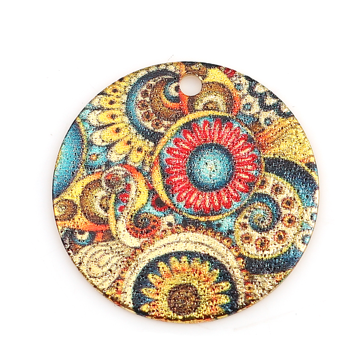 DoreenBeads Women Zinc Based Alloy Enamel Painting Charms Round Gold Color Multicolor Geometric 20mm( 6/8&quot;) Dia, 10 PCs: 7
