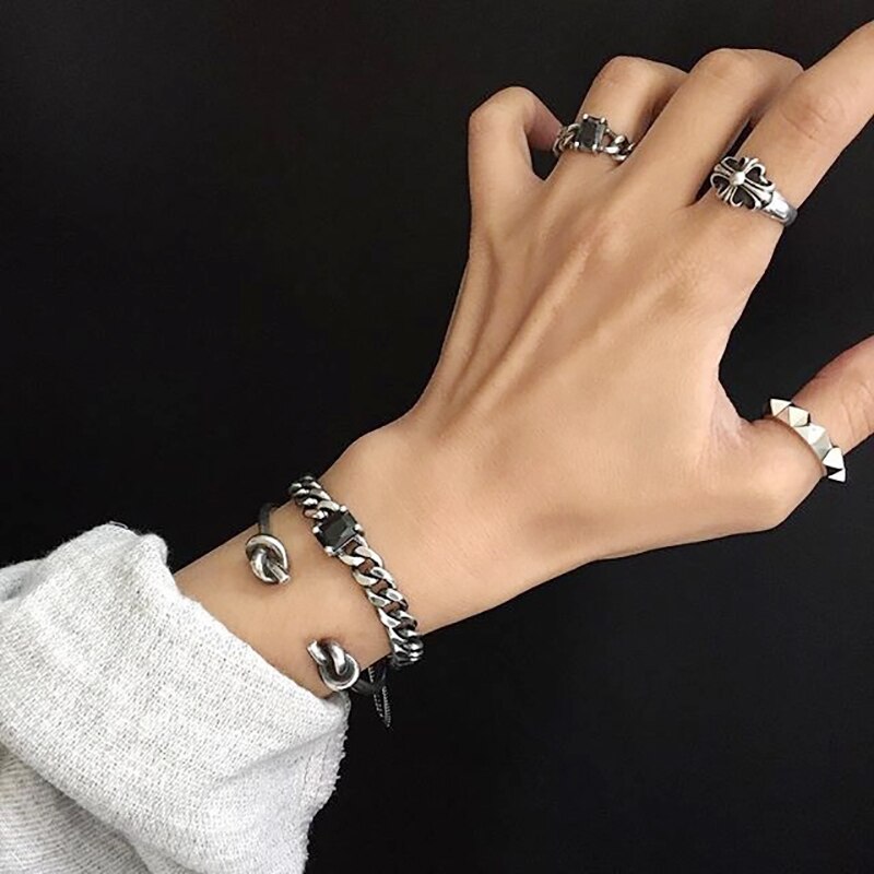 Verkoop 100% 925 Zilveren Korea Stijl Eenvoudige Trendy Link Chain Armbanden Sieraden voor Vrouwen