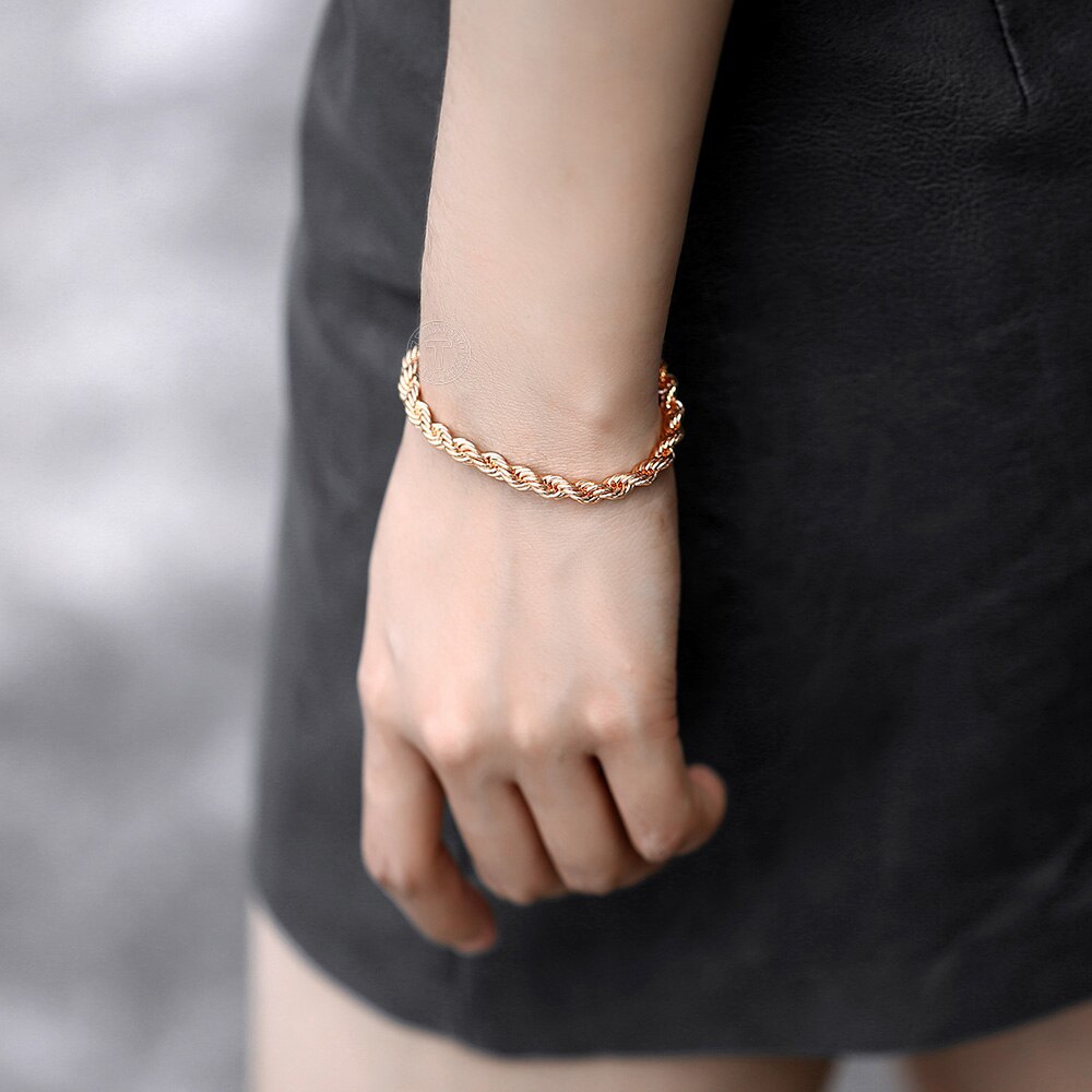 Bredde 5/6mm 585 rose guld reb kædesmykker sæt snoet halskæde armbånd til kvinder mænd smykker  cs19