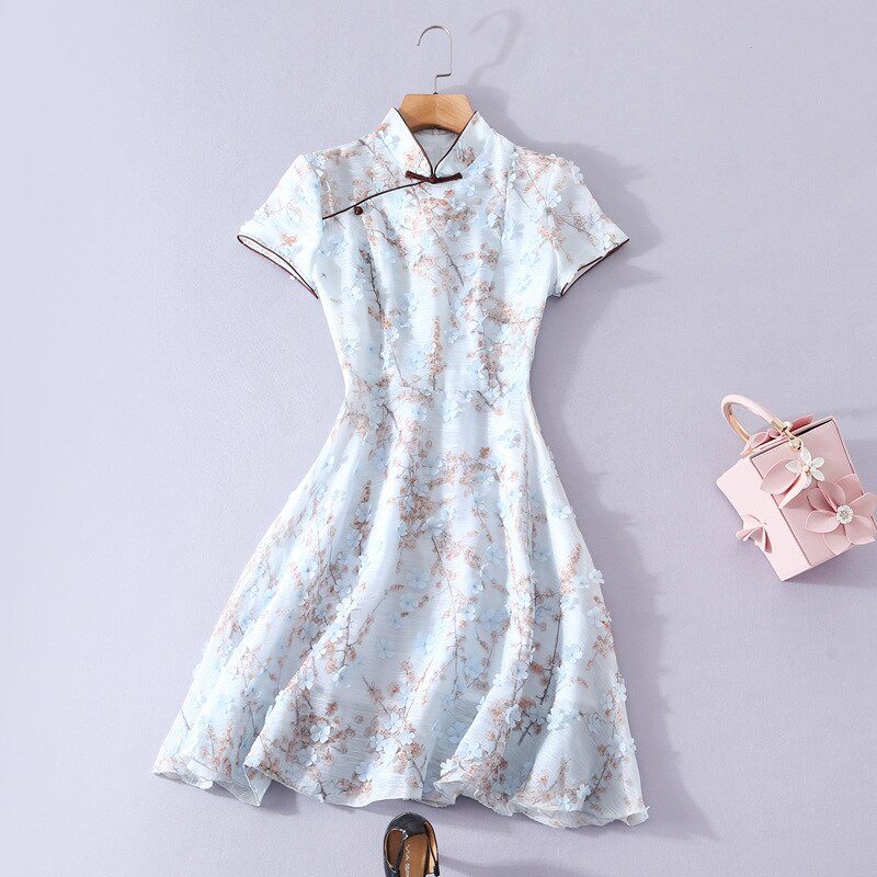 Chinese style summer dress handmade flower modern Qipao: A / S