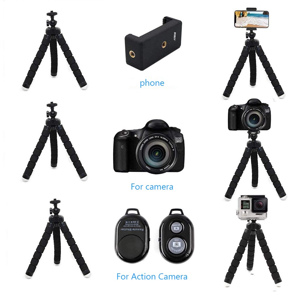 Sponge Octopus Tripod with Bluetooth Remote Shutter Mini Flexible Kit Outdoor Mobile Phone Decoration for Cellphone