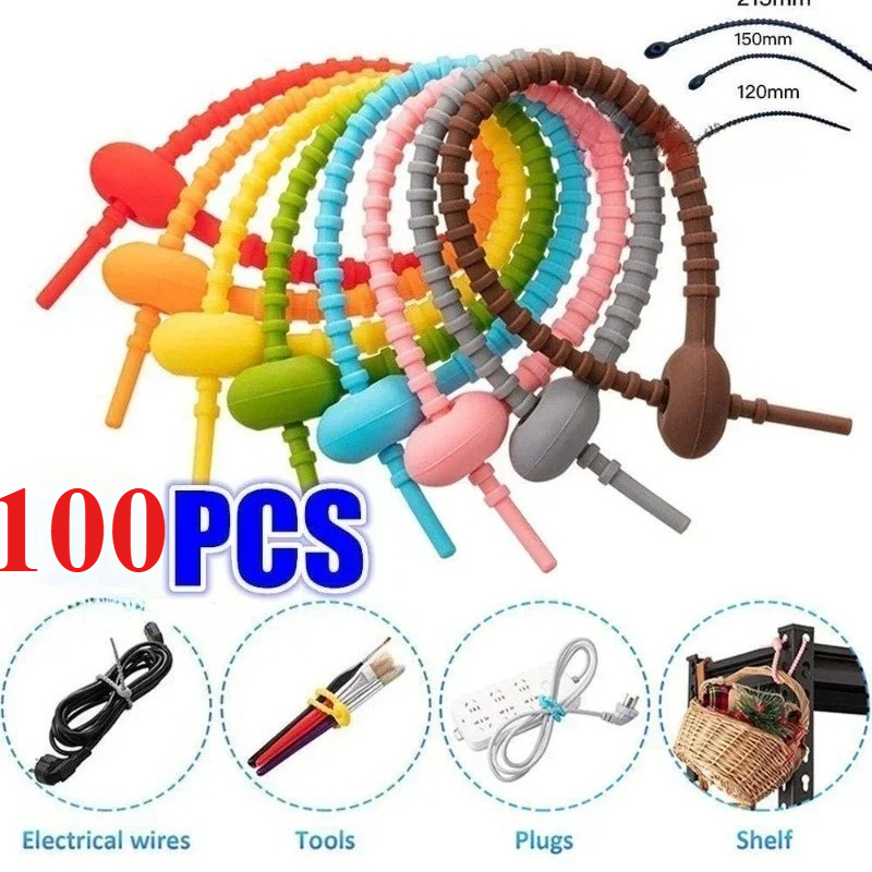 100 STKS Siliconen Herbruikbare Kabel Draad Organisator Winder Opslag Houder Tas Banden Koord Tas Clip Voedsel Saver Oortelefoon Lijn Netjes Clips: 5x150mm