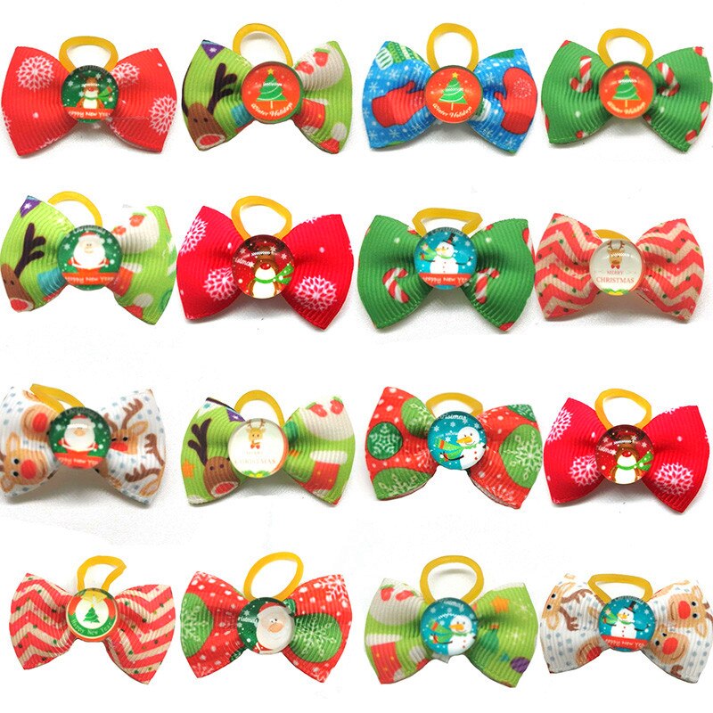 50/100 st jul hundhår gummiband båge husdjur katt hår bågar katt husdjur xmas festival samll hund valp grooming tillbehör