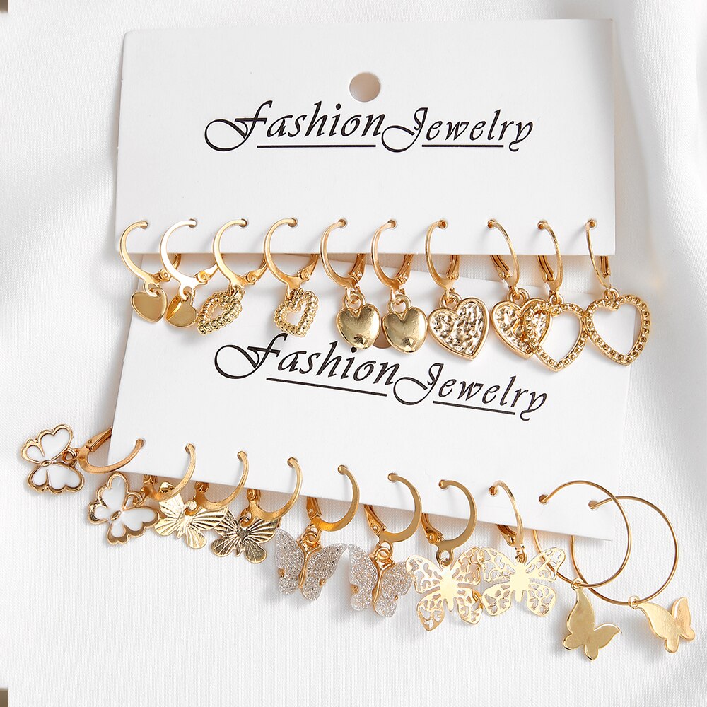 Pendientes de mariposa ahuecados para mujer, aretes creativos, sencillos, a la , de color dorado, 10 piezas