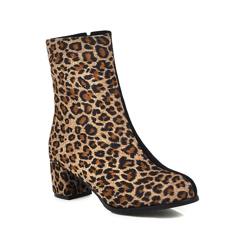 Morazora nieuwste dames enkellaarsjes met luipaardprint, ronde neus en ritssluiting, herfst/winter laarsjes met hoge hak en nette schoenen voor dames: 8