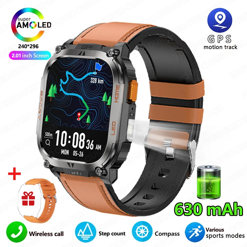 Smartwatch z wbudowanym GPS, wodoodporny IP68, bateria 630 mAh, kompas, barometryczny wysokościomierz, odtwarzanie muzyki Bluetooth, sterowanie głosowe AI, połączenia BT.: SZARY