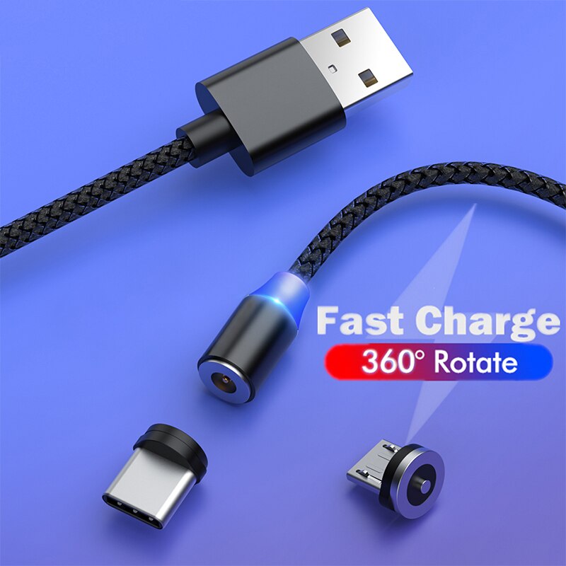 Fast Charging Type C Cable LED 2A Magnet Mini USB Cable Charger Data Mini Micro 2M Mobile Phone for Xiaomi 1M PC Computer