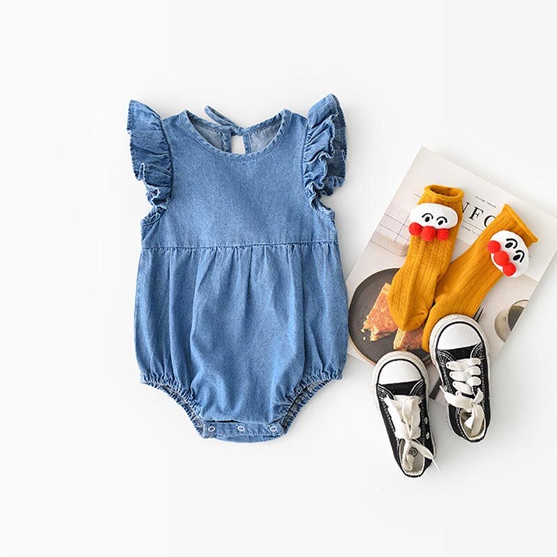 Milancel zomer babykleding effen jongens bodysuits babymeisjes denim bodysuits korte mouwen baby jumpsuits