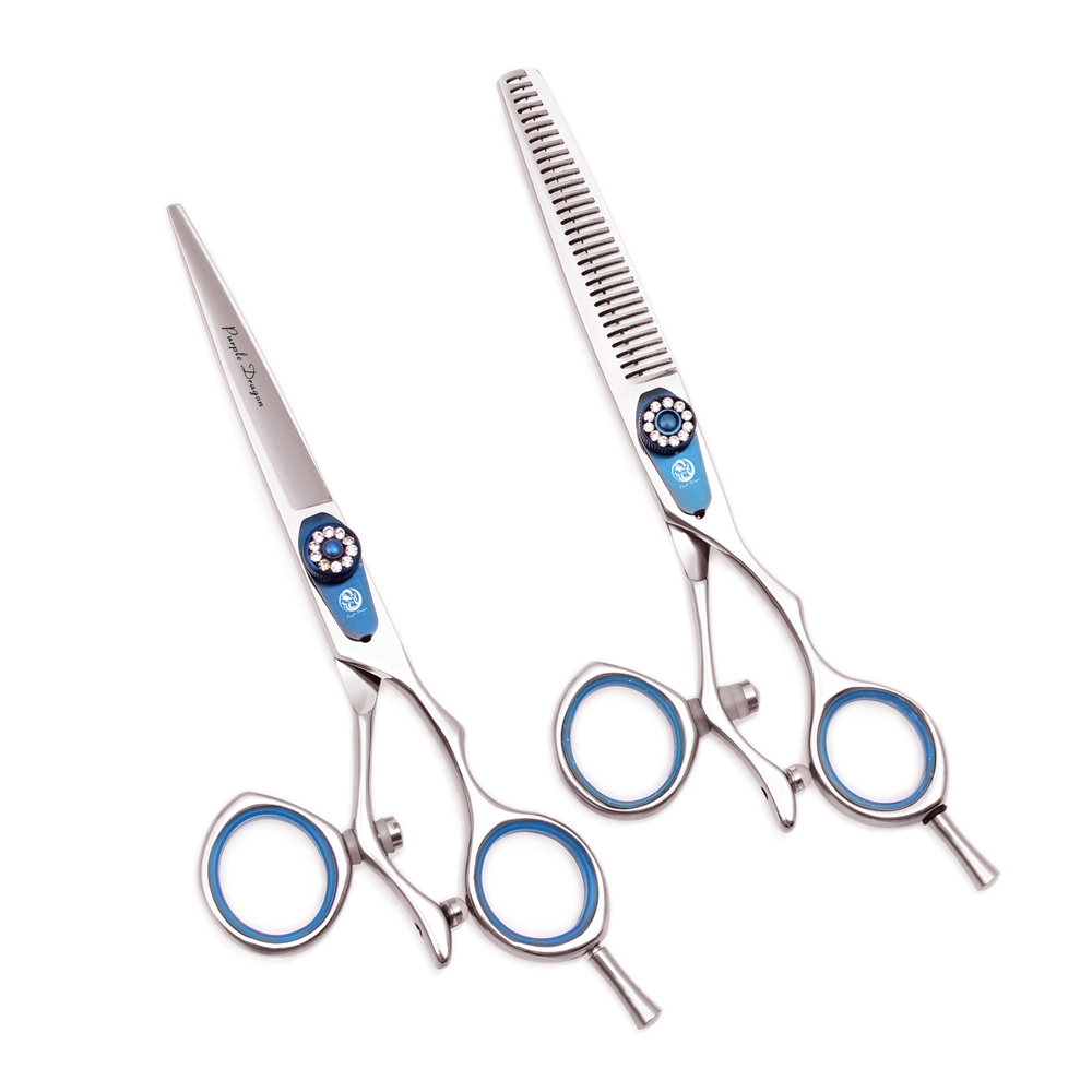 Tijeras profesionales de peluquería 5,5 "6" dragón púrpura JP 440C tijeras de corte de pelo de pulgar giratorio tijeras de adelgazamiento de peluquero Z9019