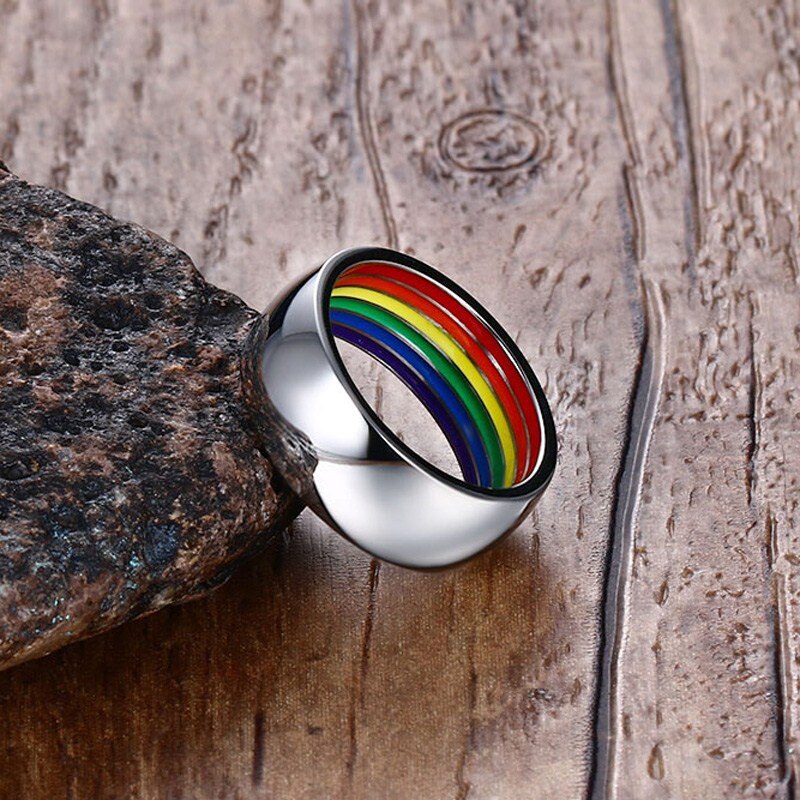 ZORCVENS Rainbow Rings Stainless Steel Wedding Party Jewelry for Women