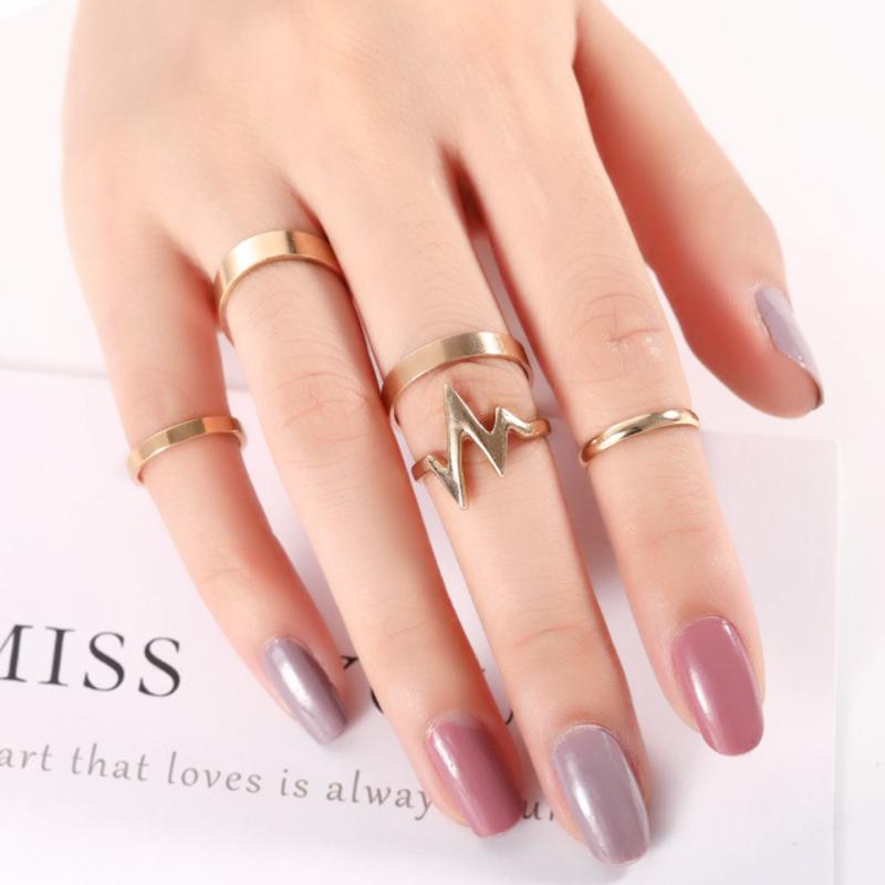 5 Stks/set Mode Gold Lightning Wave Ringen Set Verstelbare Vinger Ring Voor Vrouwen Meisje Anillos Mujer Ring Sieraden