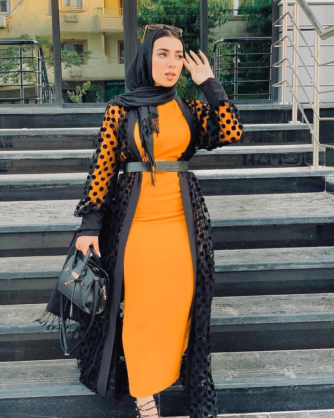 Ramadan islamske klær abaya vår og sommer muslimske klær prikkete perspektiv cardigan langt sjal kjole hijab kaftan